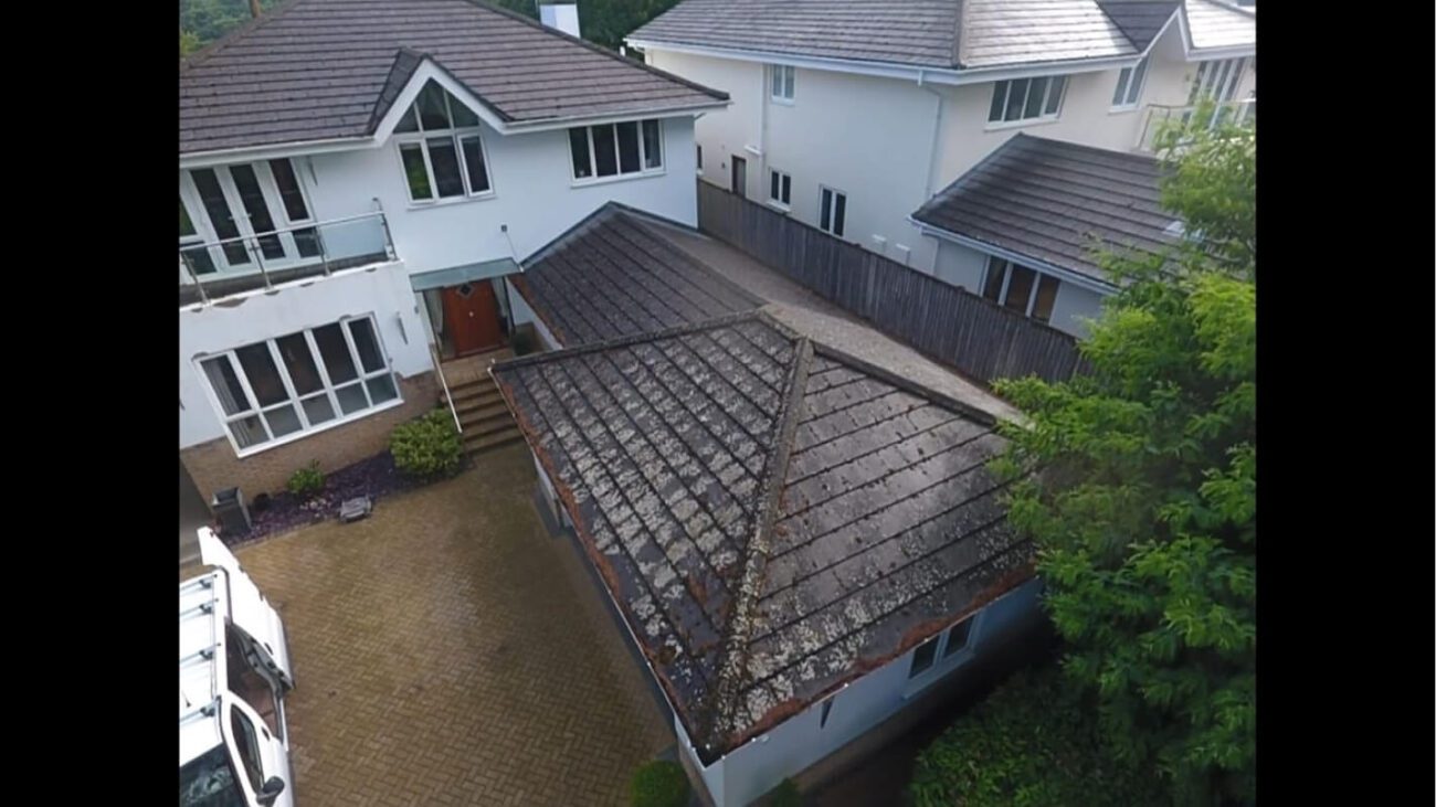 Garden structure tiled roof in need of restoration