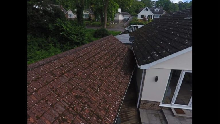 red tiled roof in garden with moss and dirt