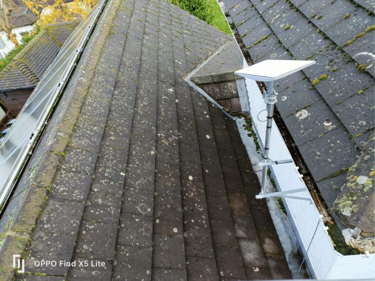 Roof crevice with built up moss and roof dirt