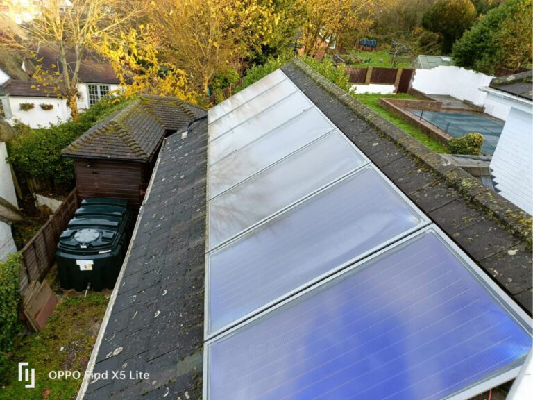 Moss covered roof with solar panels