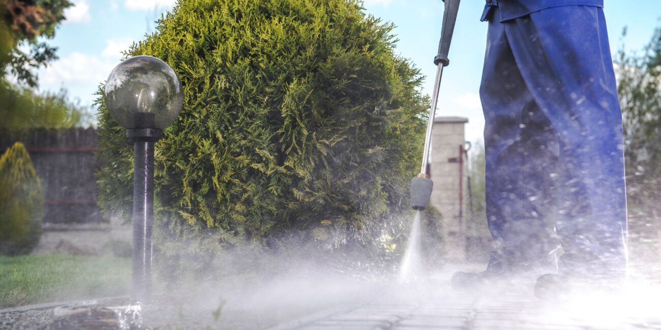 Pressure washing in progress